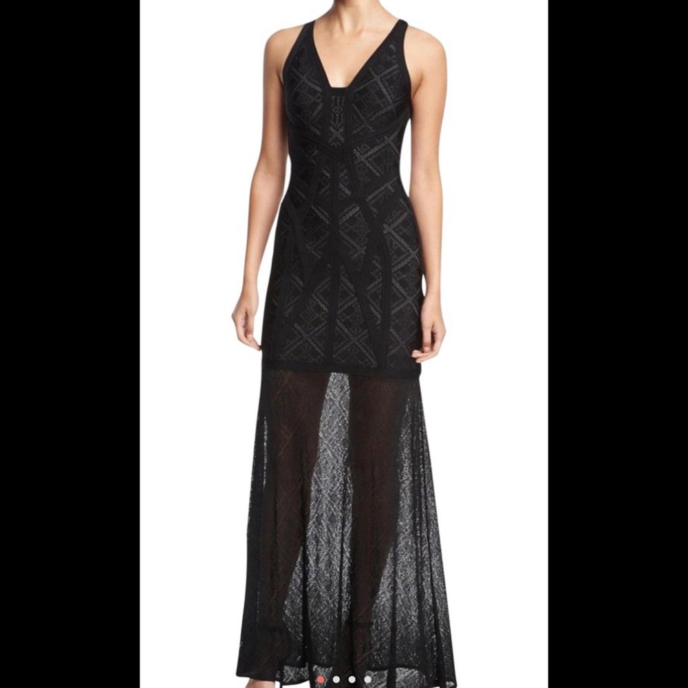 NWT Authentic Herve Leger Long Lace V-Neck dress